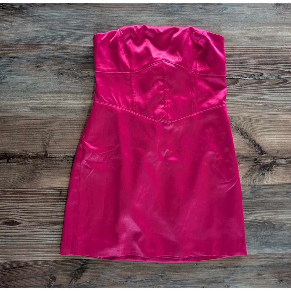 Forever 21 Pink Satin Strapless Lace-Up Back Mini Dress Medium NWT